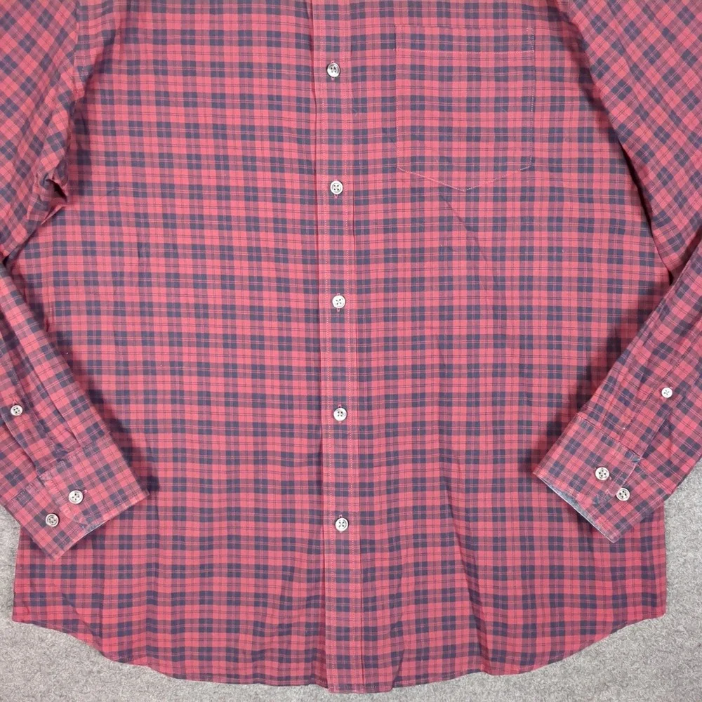 Banana Republic Mens Large Red Navy Plaid Stretch Soft Wash Standard Fit Shirt